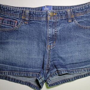 Lilu Womens Junior Blue Denim Cotton Shorts with Embroidered Pockets Size 13